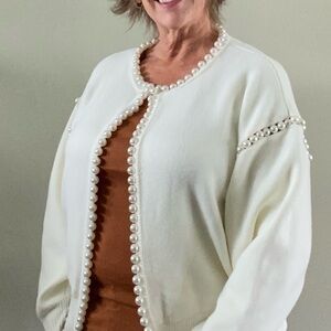 Commense Pearl-Embellished Cream Cardigan